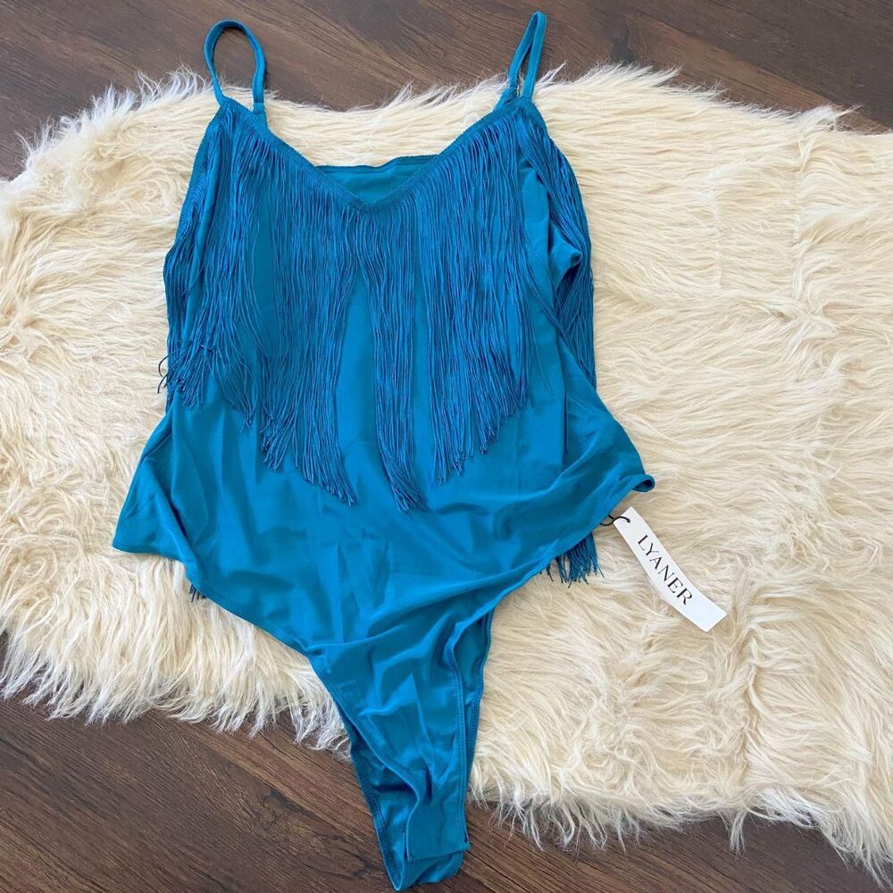 NWT Teal Blue Fringe Lyaner Bodysuit XL
